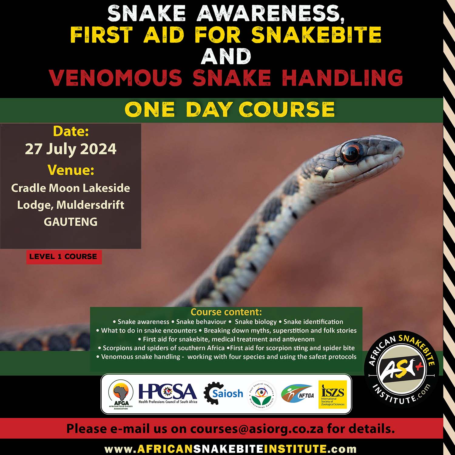 Snake Awareness & Venomous Snake Handling (Gauteng) - 2024-07-27